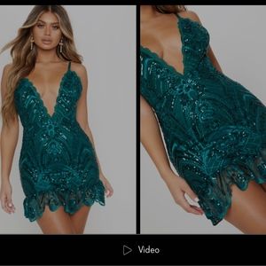 Emerald Green Sequin Lace Frill Hem Bodycon dress